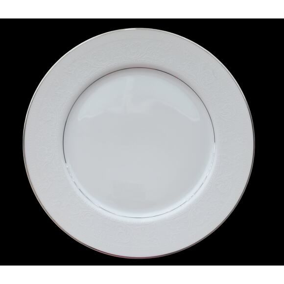 Lace Bouquet Salem China Company Etched Dinner Plate Platinum Trim Set of 2 - Picture 8 of 10